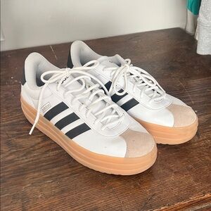 Adidas White and Black Sneakers with Tan Sole